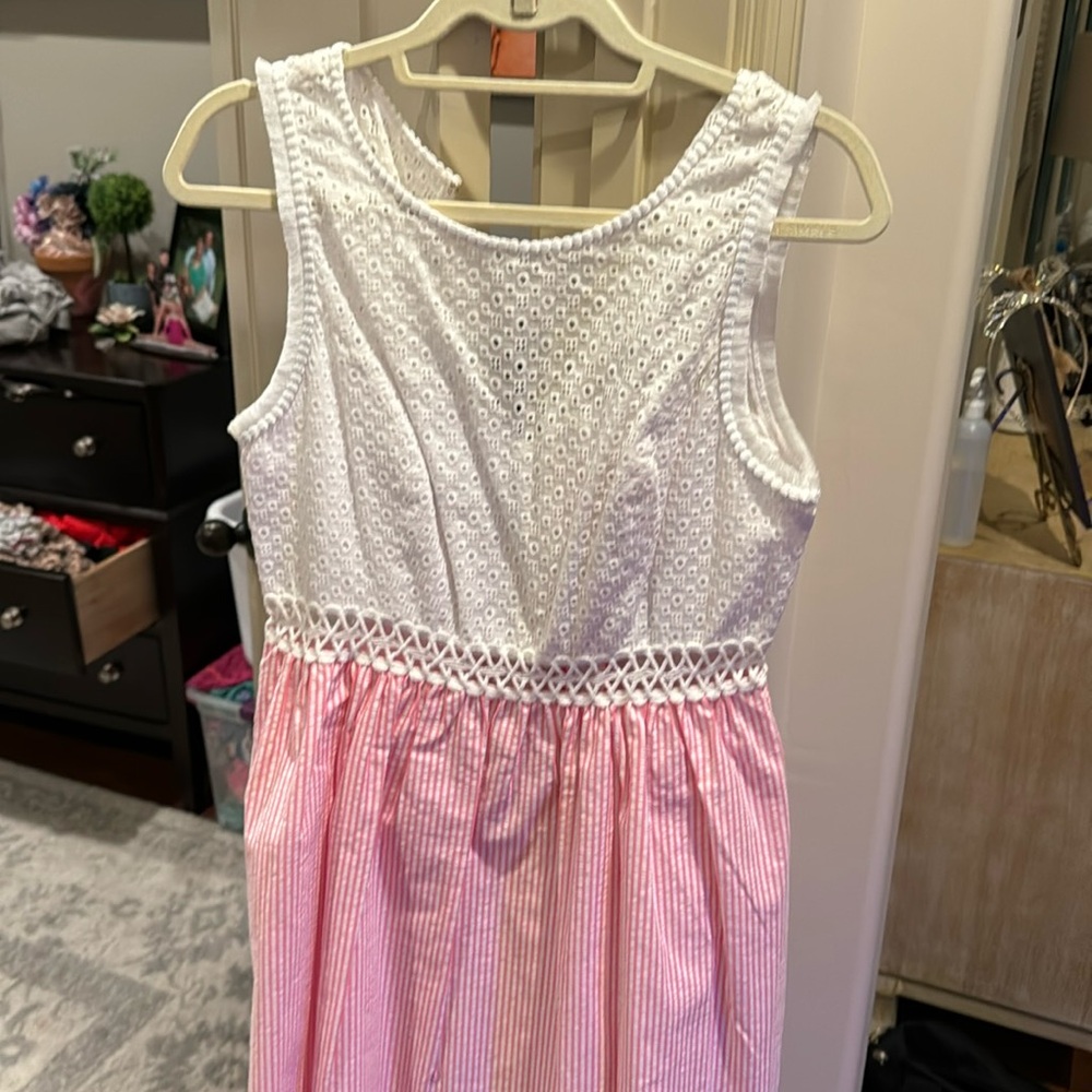 Lily white and pink seersucker dress
